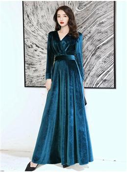 Picture of Charming Velvet V-neckline Simple Long Bridesmaid Dresses, Long Sleeves A-line Party Dresses